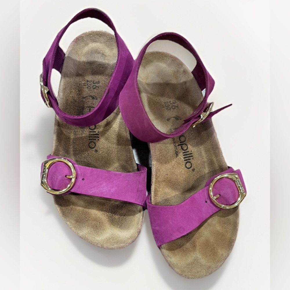 Birkenstock Soley Papillio Sandals Womens 6 or 230 Purple/Pink Wedge Ankle Strap